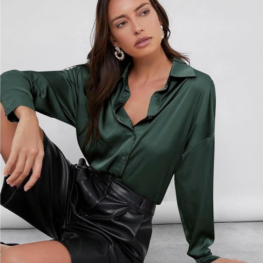Zara, Elegant Green Satin Blouse